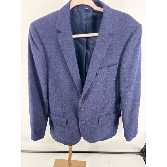 J Crew Men’s blue  leather elbow patch two button sport coat Size 38R - Picture 6 of 12
